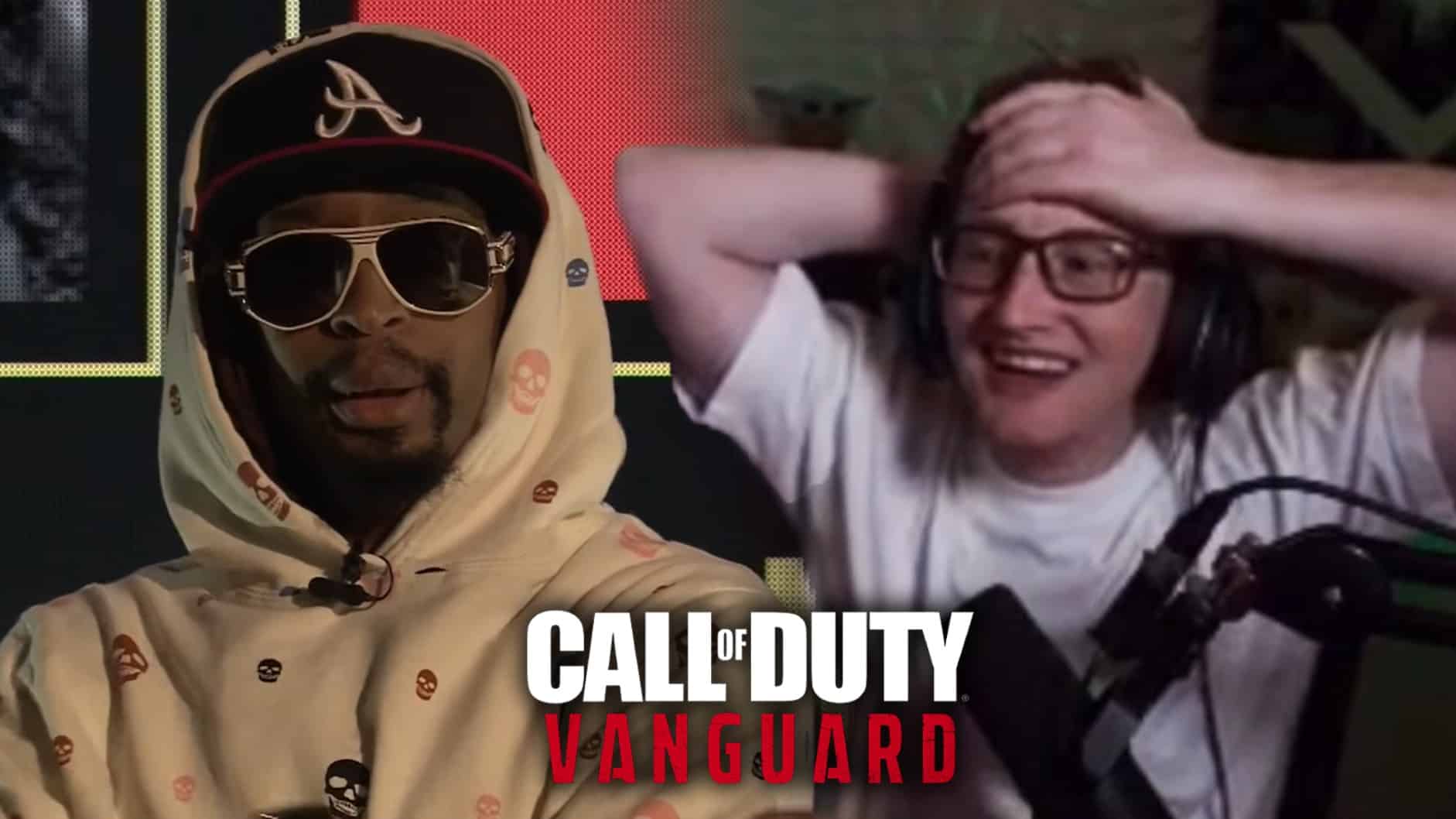A picture of Lil Jon on stage at the Vanguard reveal event next to a picture of Scump on stream