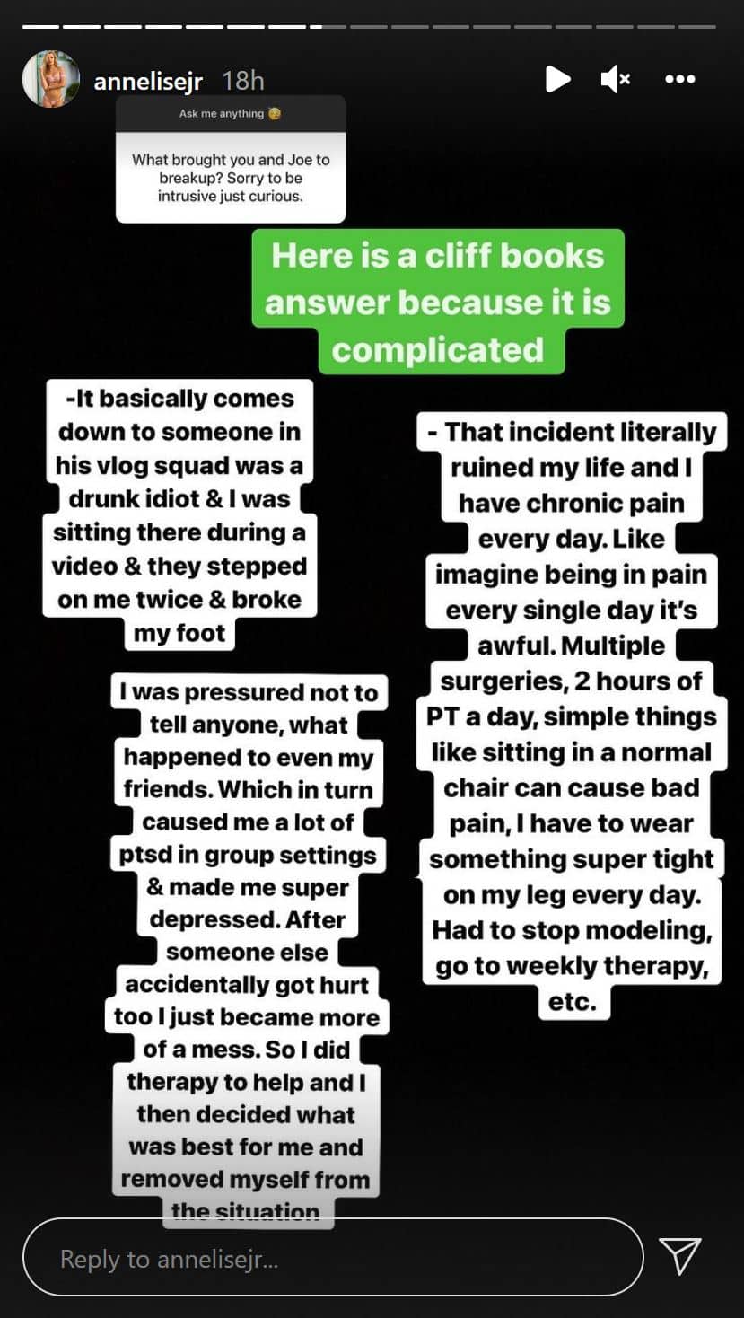 Annelise Marie broken foot instagram story