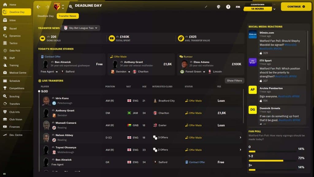 Deadline day screenshot from Football Manager 2022