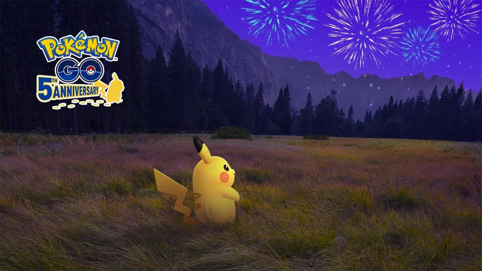 Pikachu watching fireworks in the sky in Pokemon Go's Festival of Lights