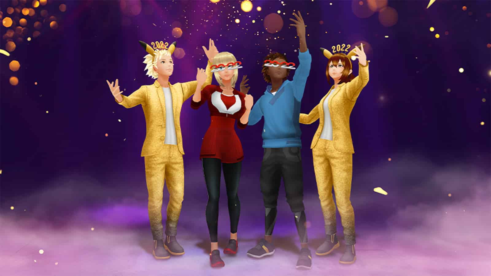 Trainers celebrating the New Years 2022 event with fireworks in Pokemon Go