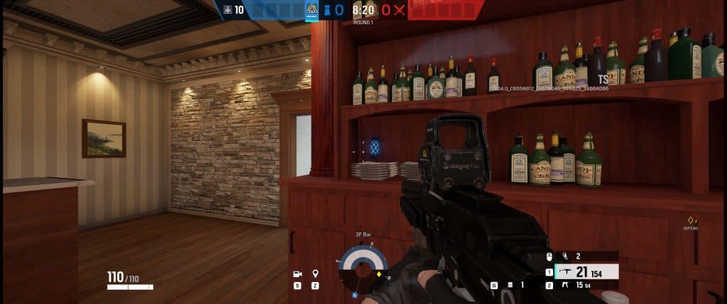 Rainbow Six Siege screenshot showing the Razorbloom Shell gadget hidden in a shelf