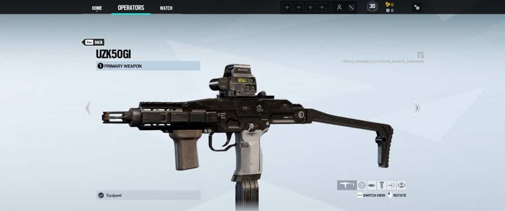Rainbow Six Siege screenshot showing the new UZK50GI weapon