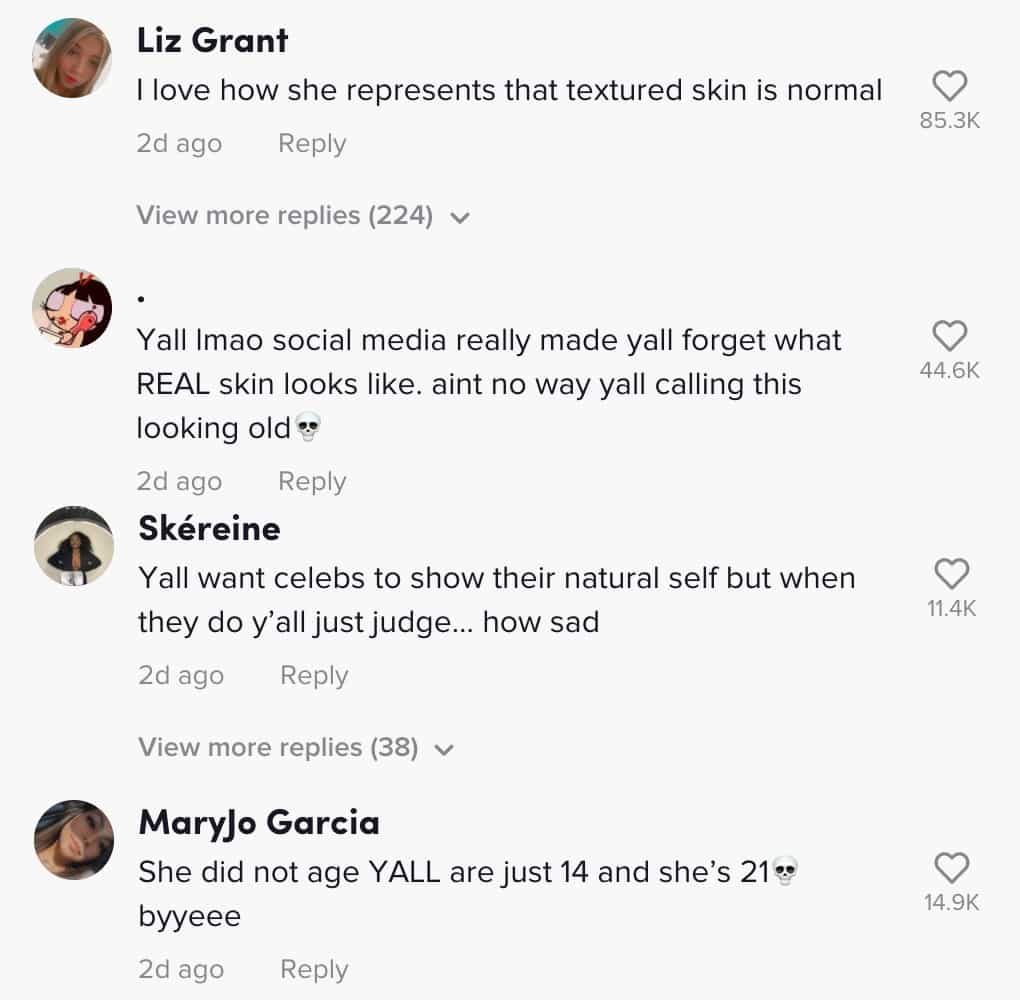 Comments on a TikTok by Addison Rae