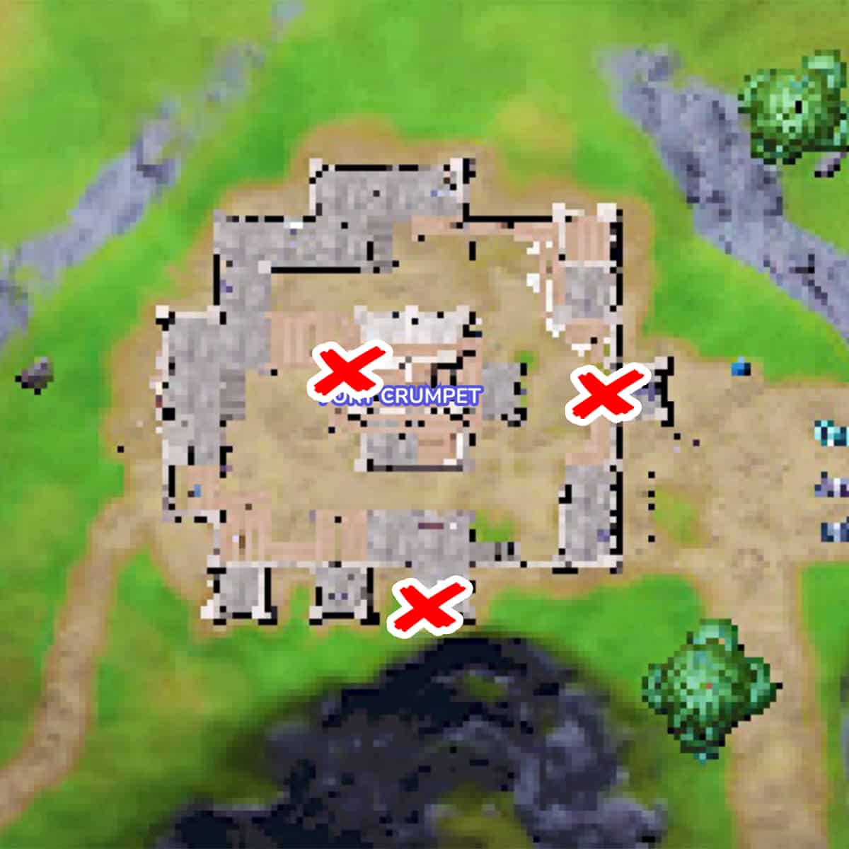 Knightly Crimson color bottles marked on the Fort Crumpet map in Fortnite