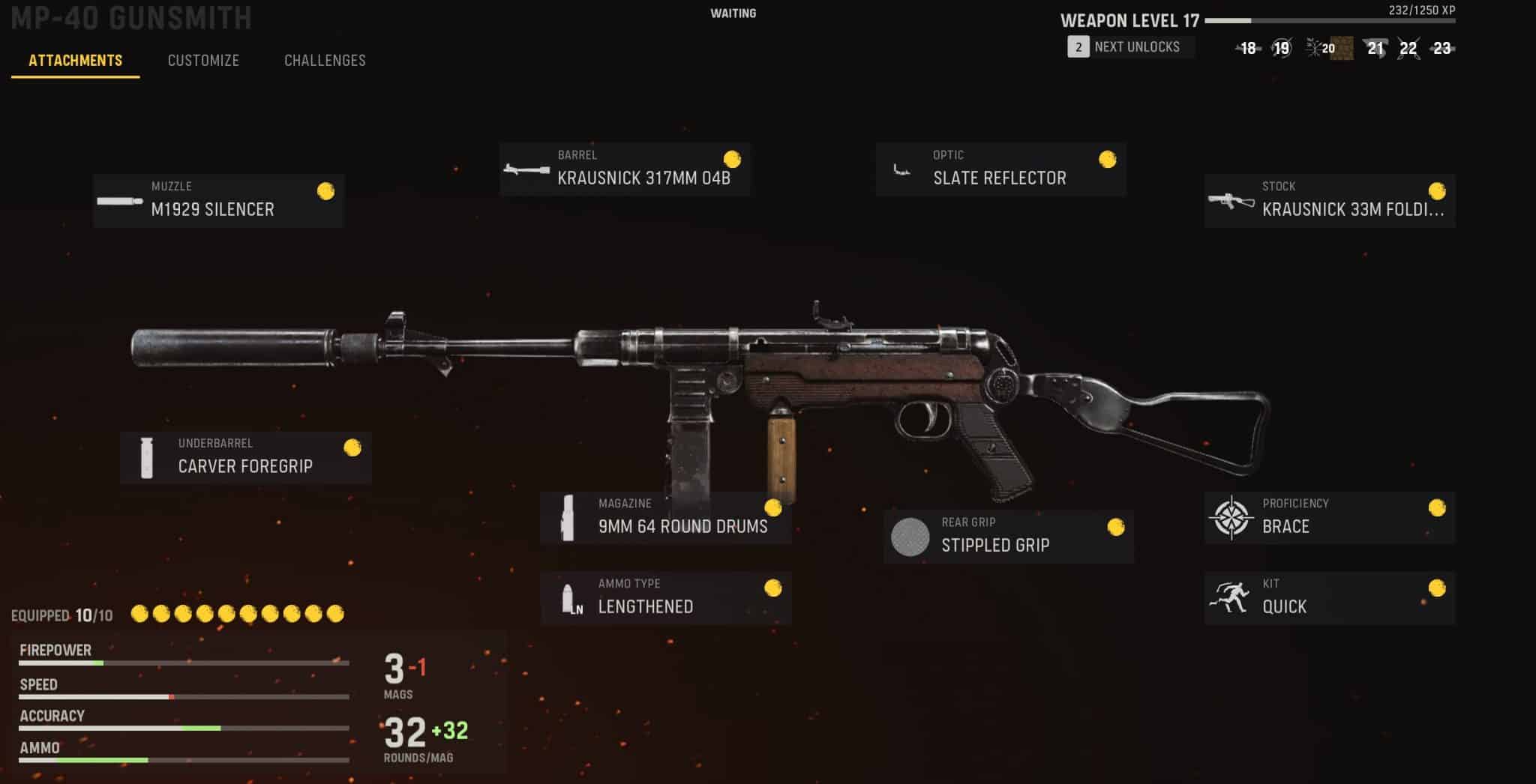 MP40 in the Vanguard weapon loadout screen