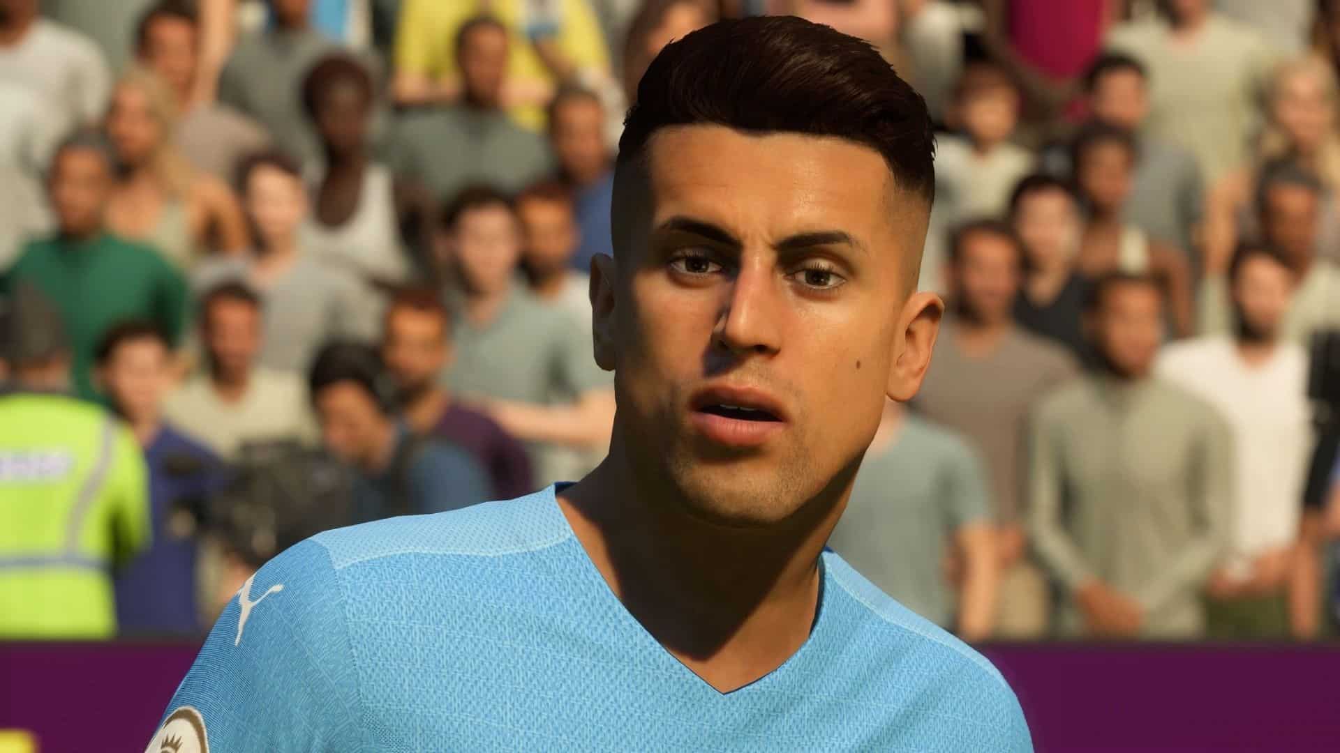 Joao Cancelo face in FIFA 22 with Manchester City kit