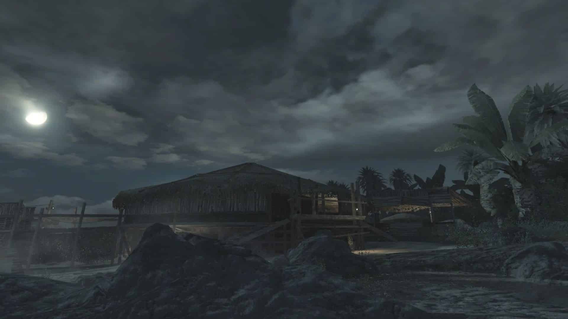 One of the wooden huts in World at War's Makin map