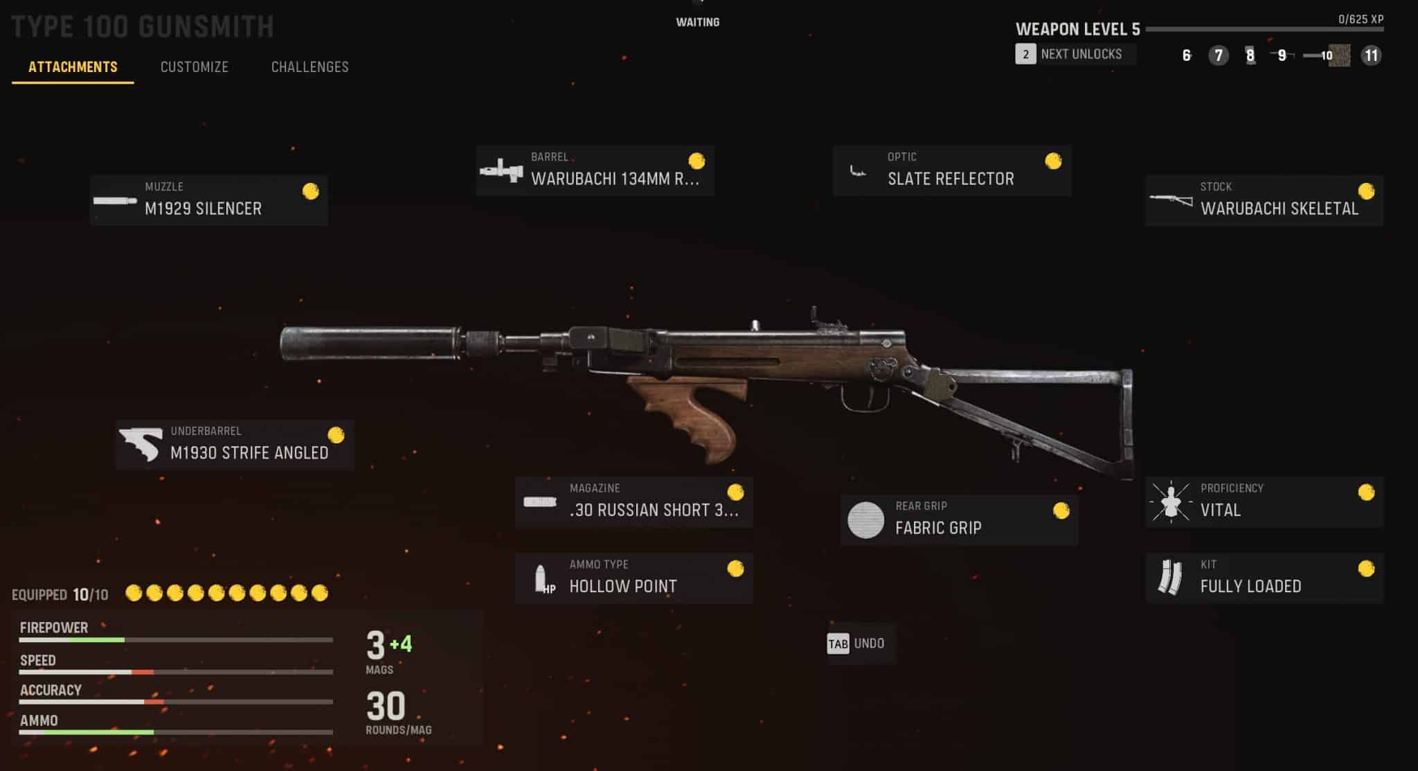 Type 100 in the CoD Vanguard loadout screen