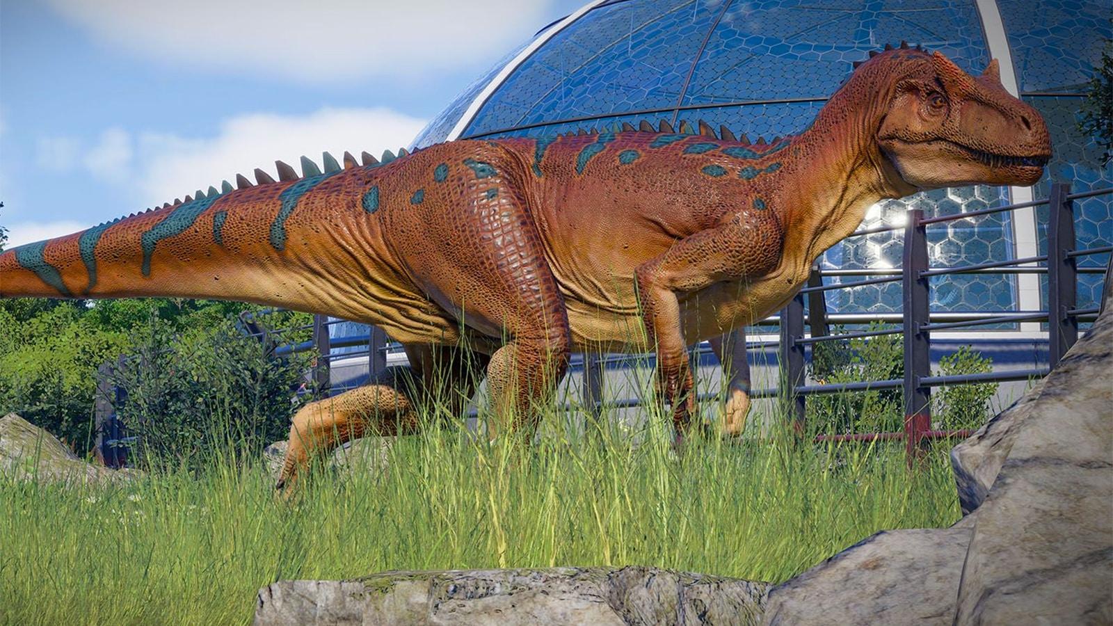 A safely enclosed Allosaurus Jurassic World Evolution 2