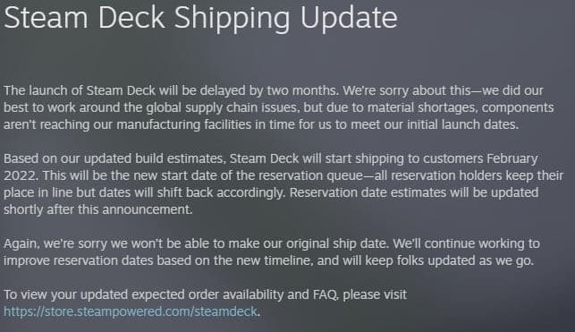 steam deck delay email