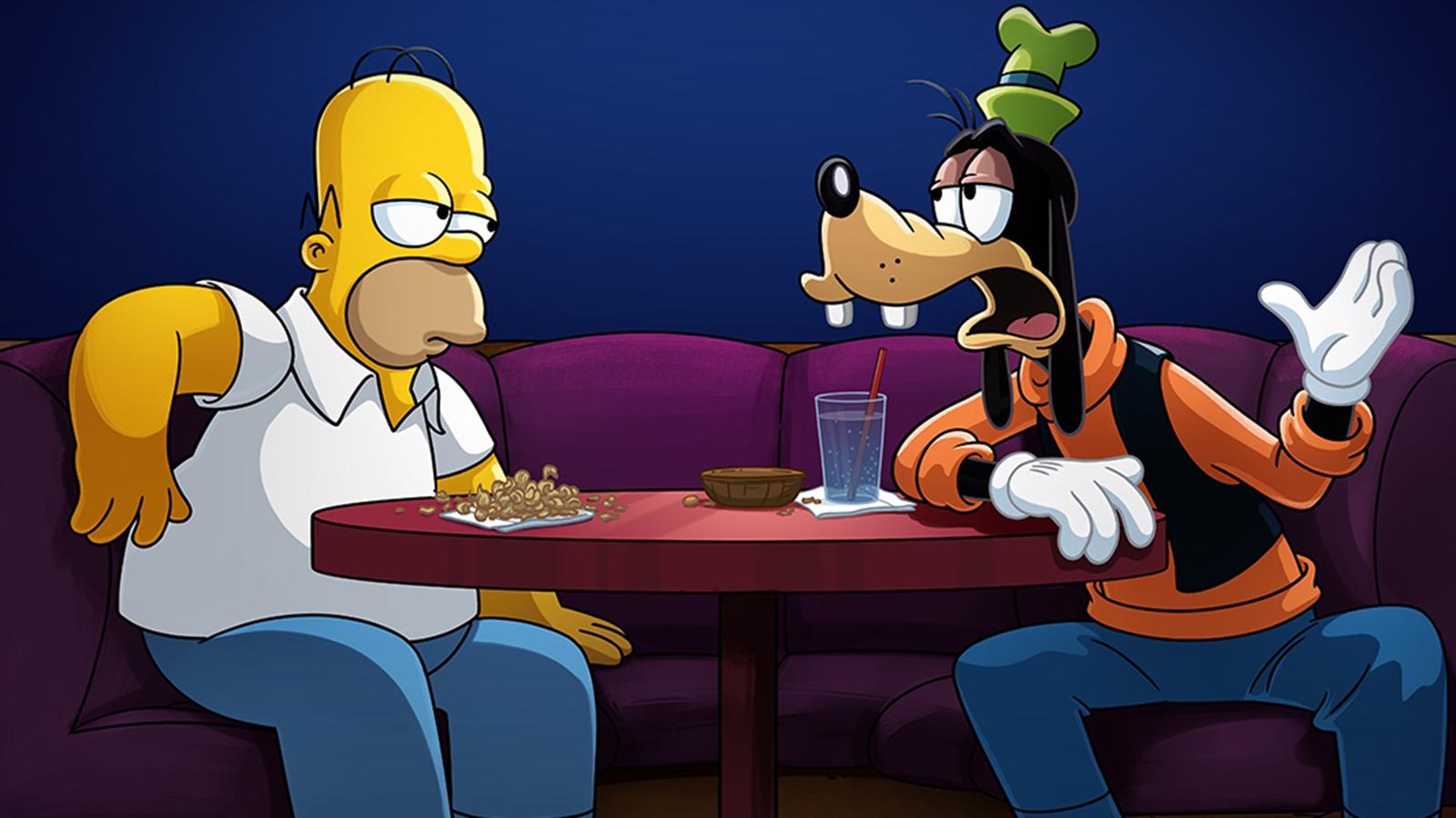 Homer Simpson and Goofy in a special Disney Plus Day episode