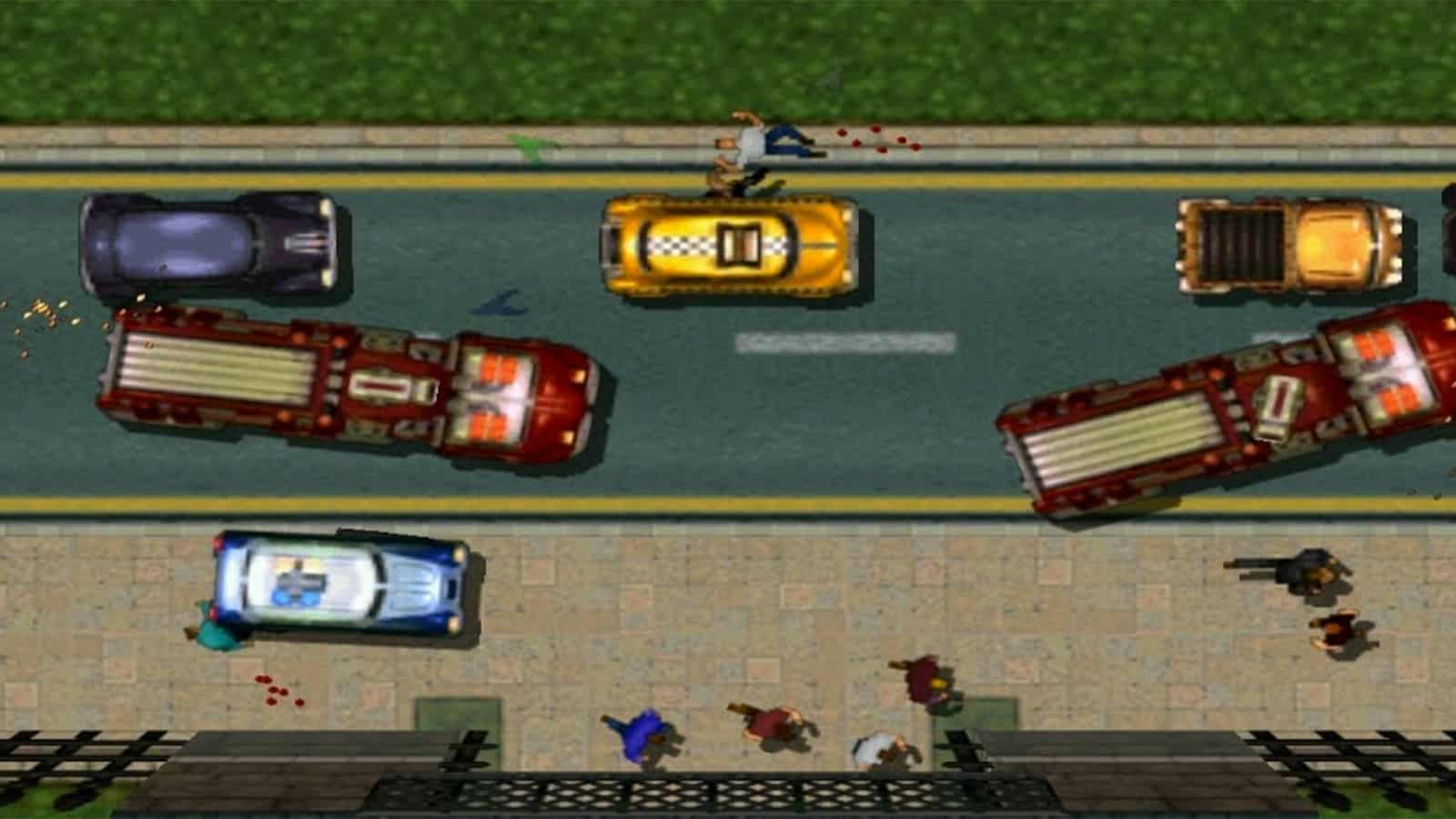 Cars on the road in Grand Theft Auto 2