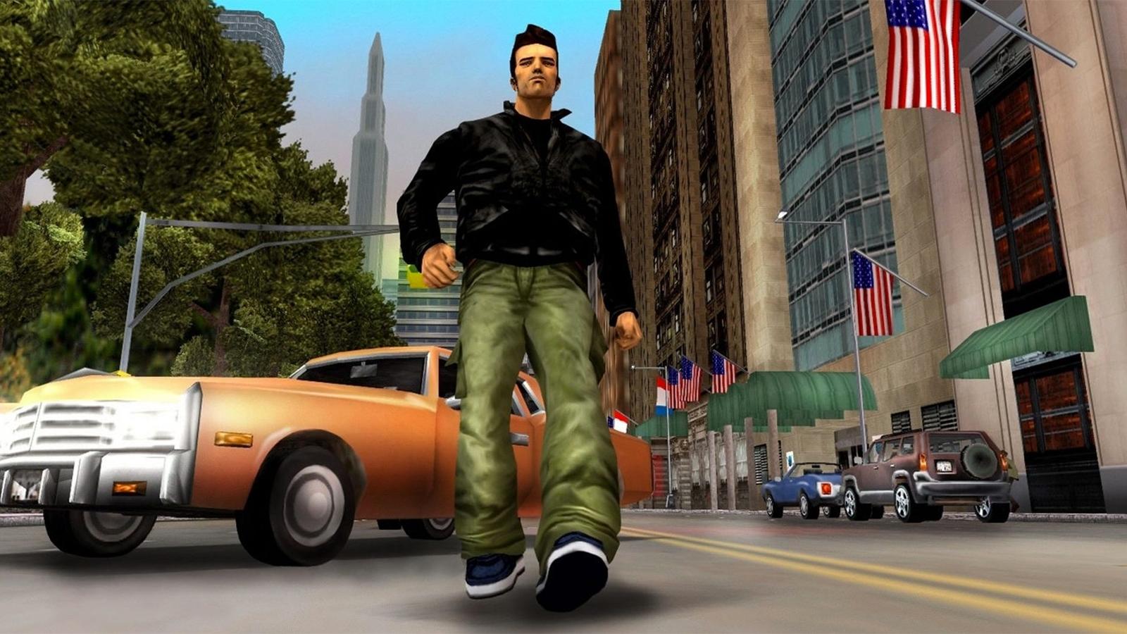 Claude standing in the streets of GTA 3