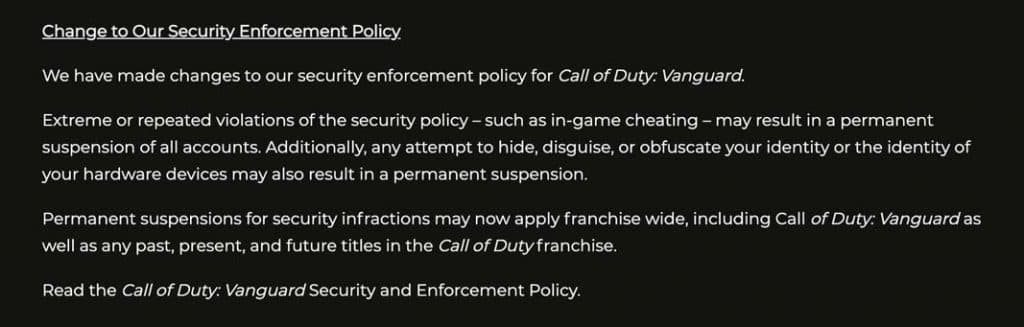 Activision statement on cheaters from blog post