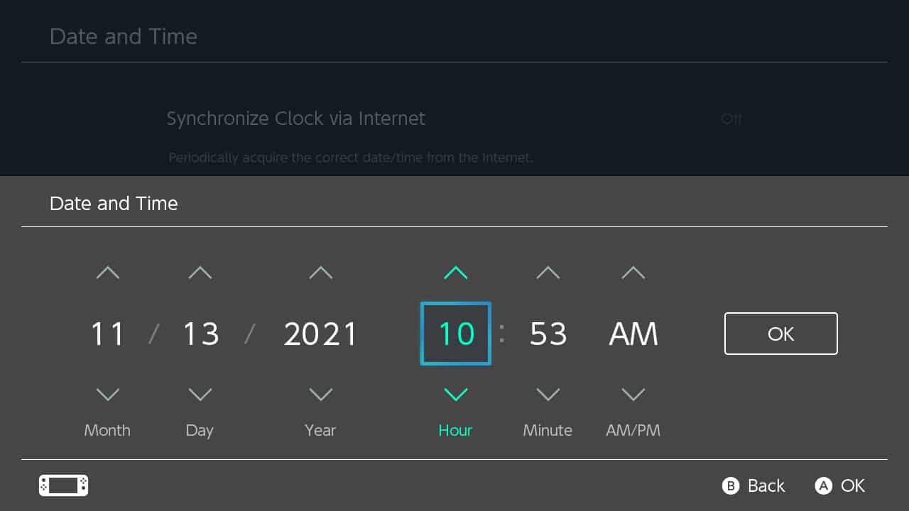 screenshot of nintendo switch clock