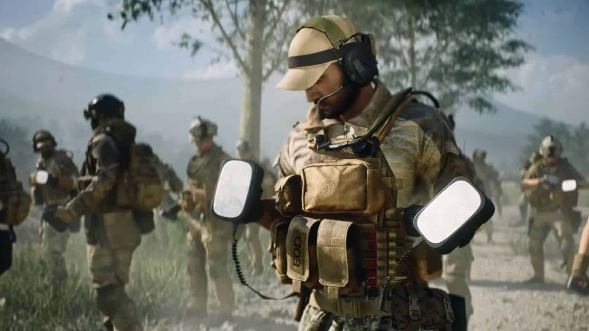 Medic class in Battlefield holding shock pads