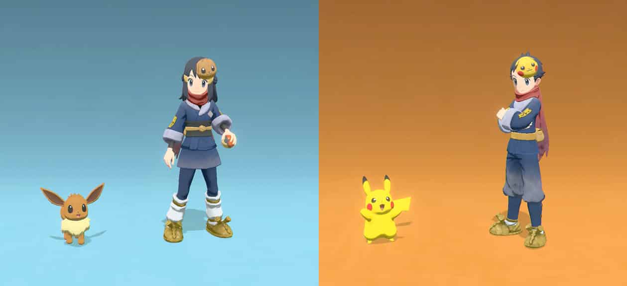 pikachu and eevee masks in pokemon legends arceus