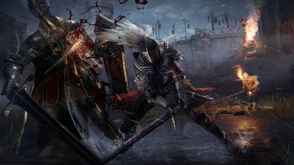 Elden Ring screenshot showing combat between two Knights
