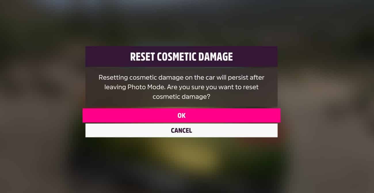 Forza Horizon 5 photo mode offering cosmetic damage repair