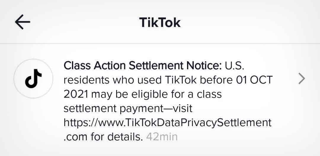TikTok Class Action Settlement Notification