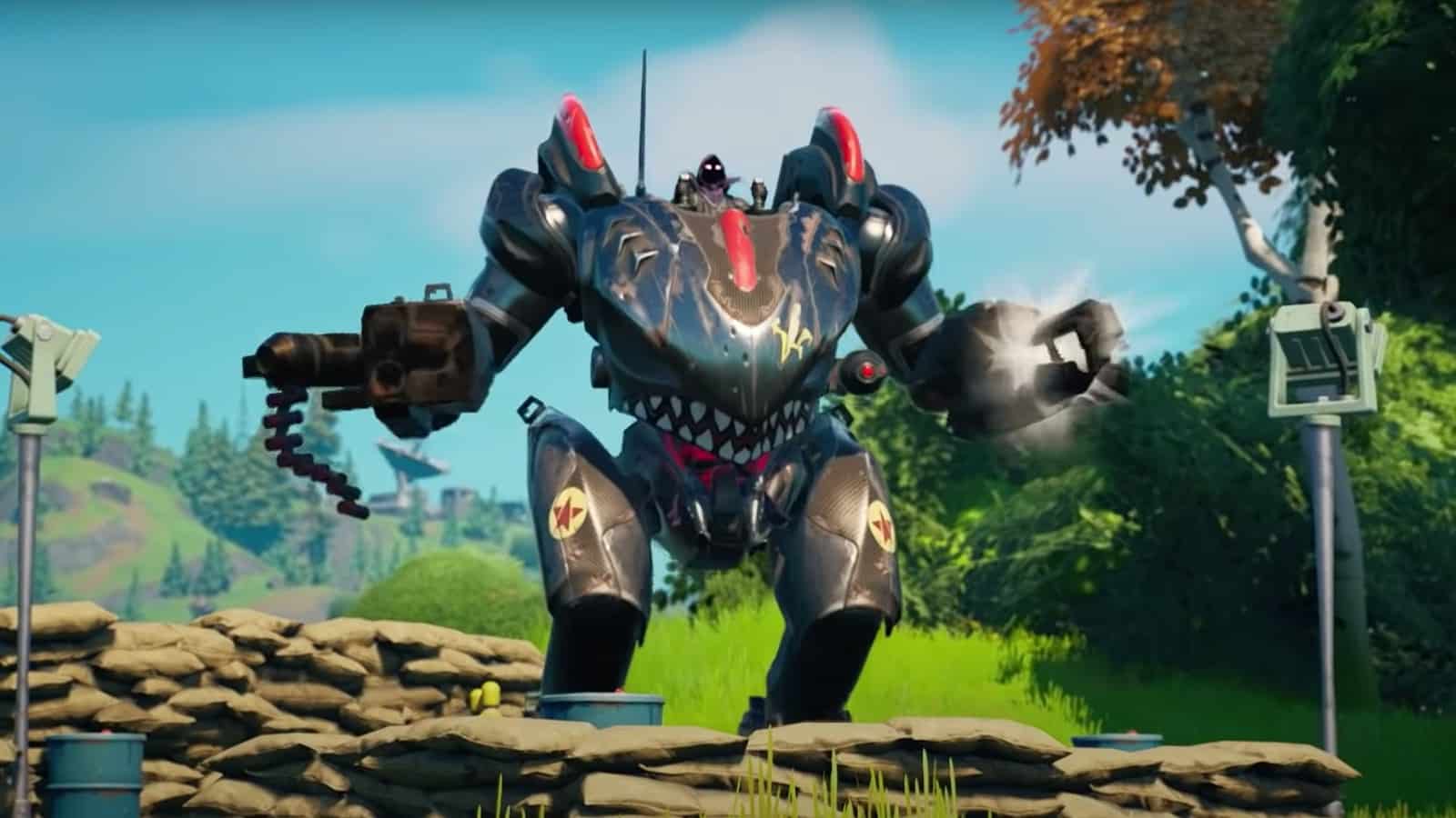 B.R.U.T.E. in Fortnite standing menacingly in front of the camera