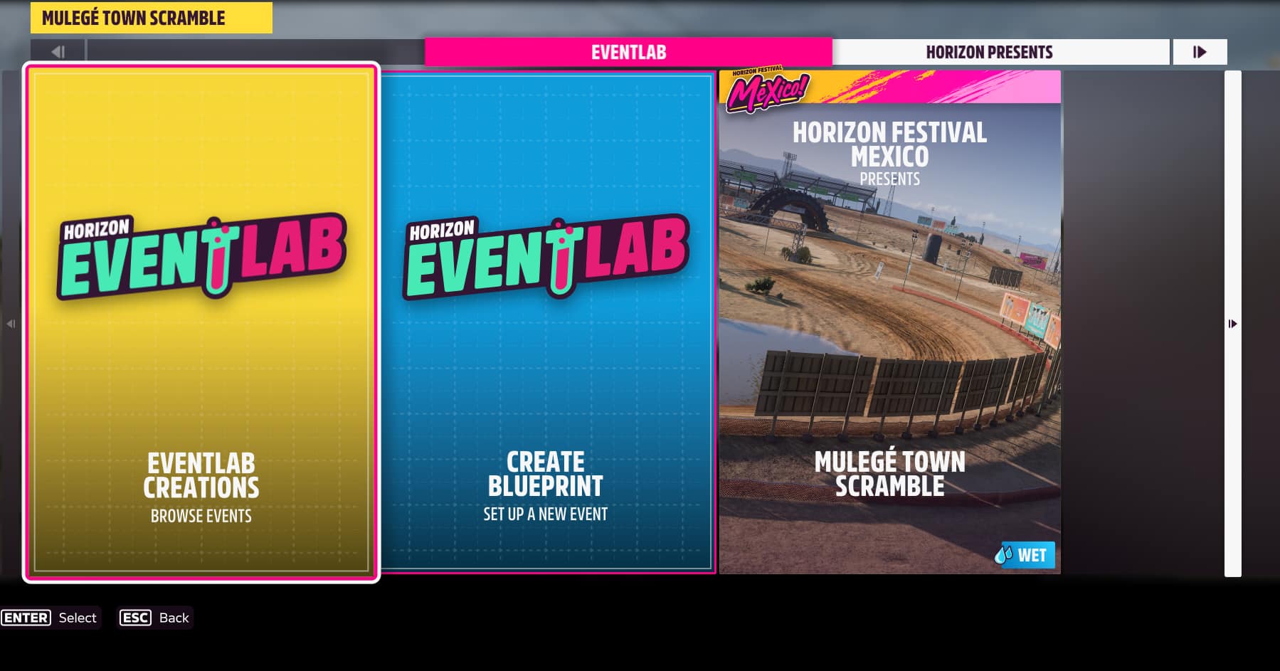 forza horizon 5 event lab screen at race point