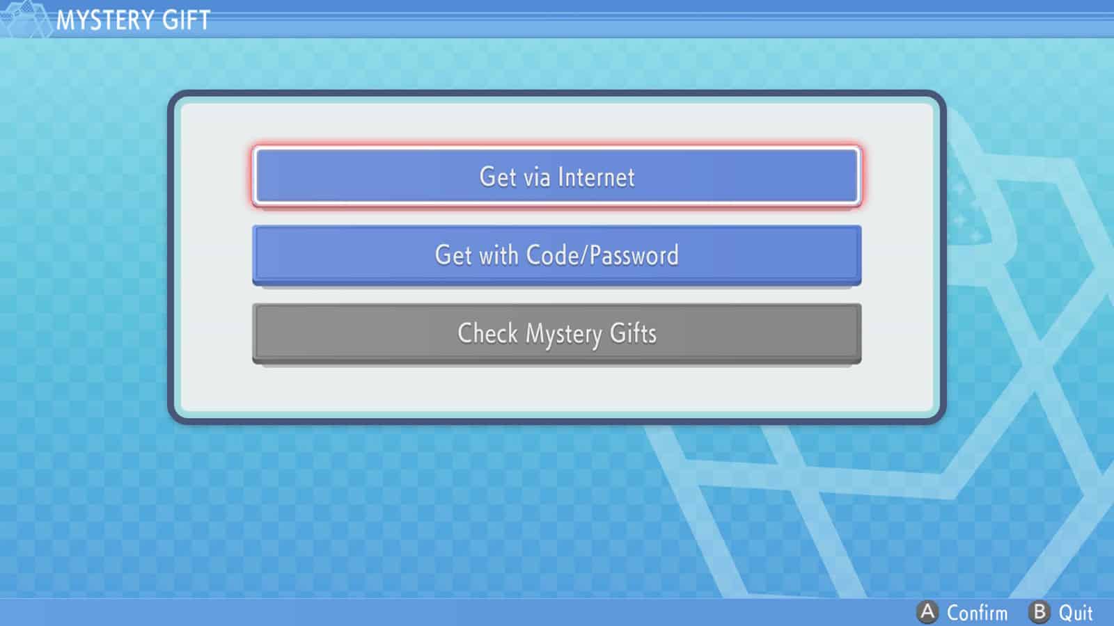 screenshot of mystery gift menu in pokemon brilliant diamond shining pearl