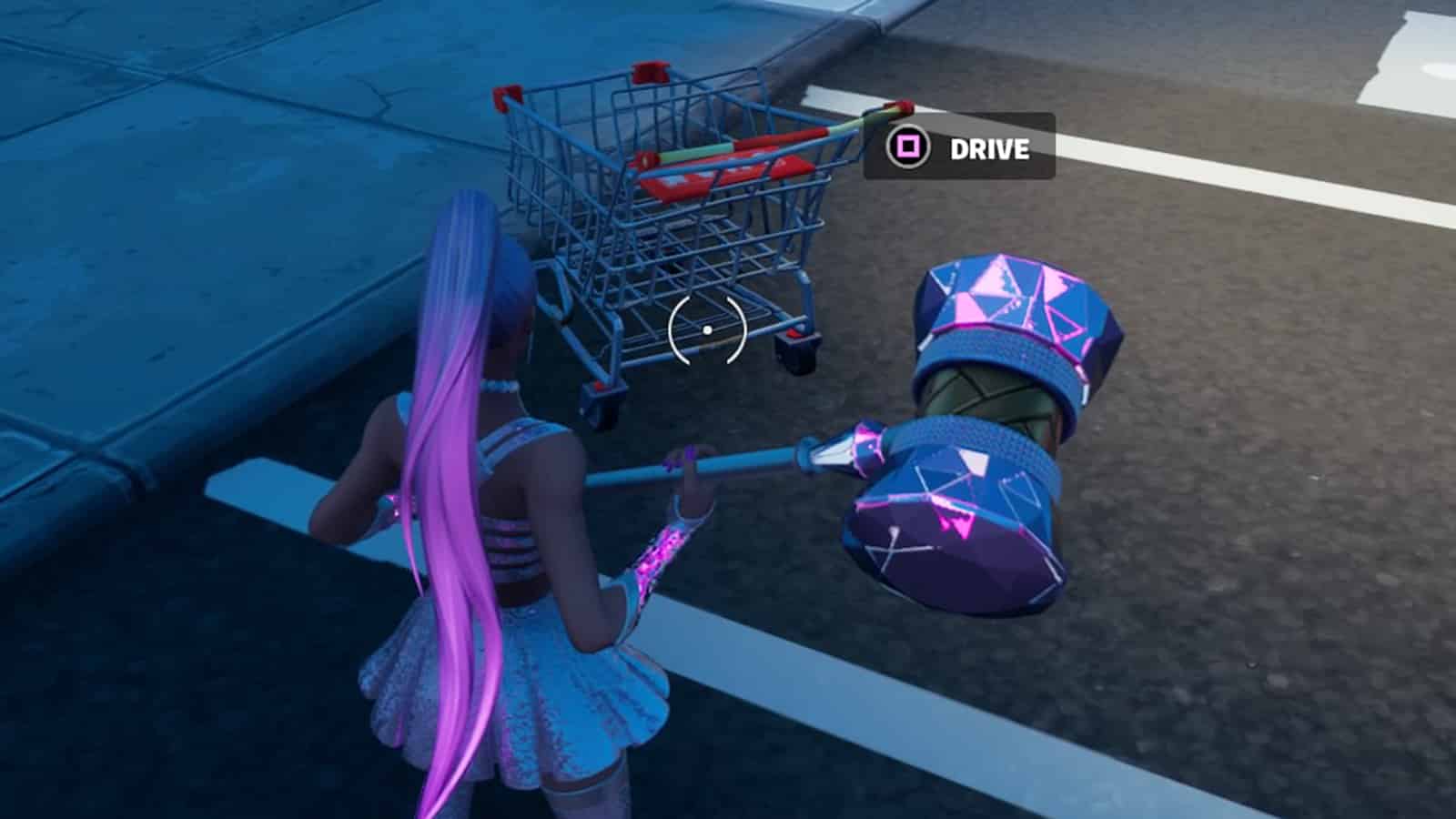 Ariana Grande looking at a Shopping Cart in Fortnite