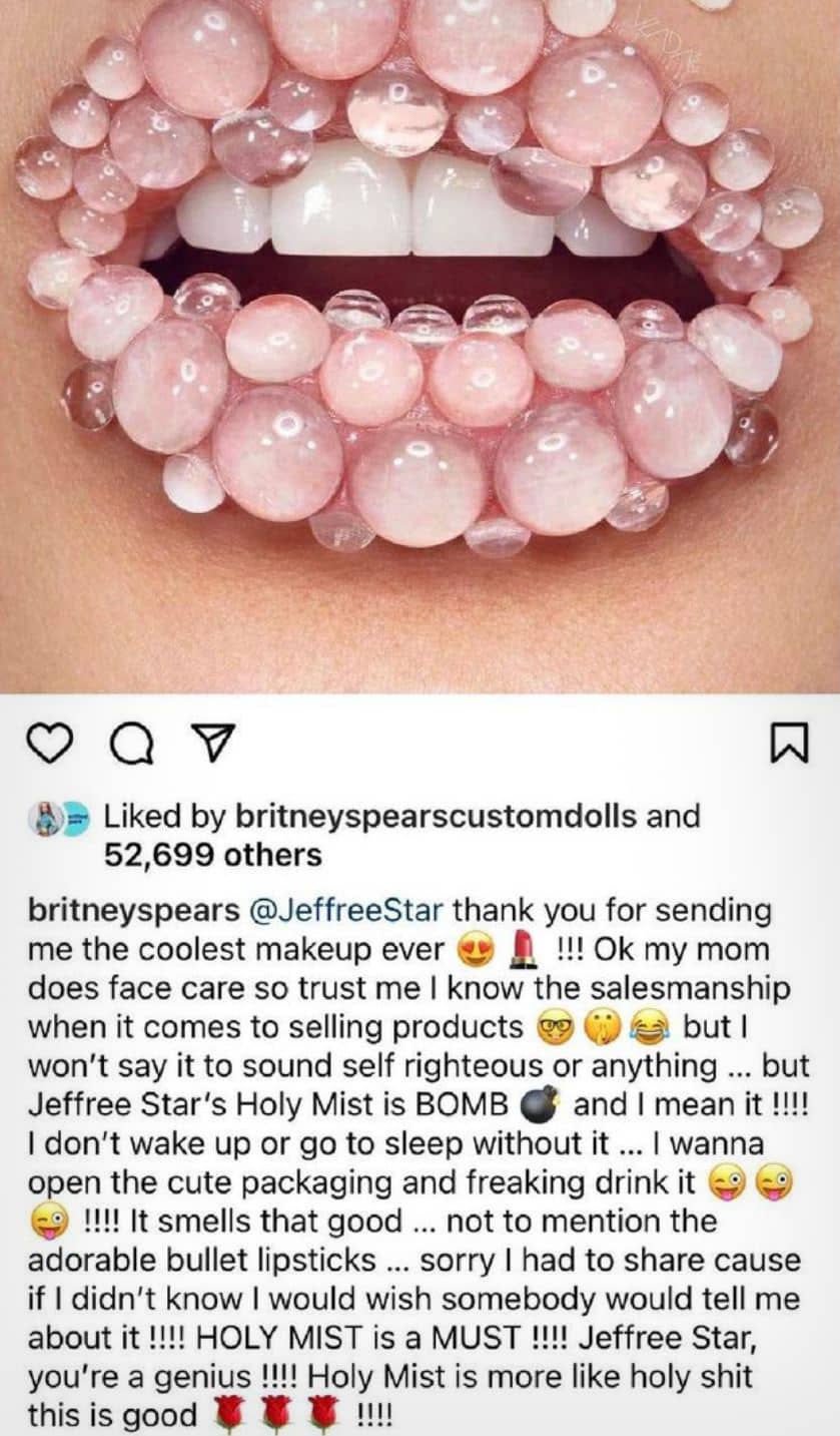 Britney Spears Instagram post Jeffree Star