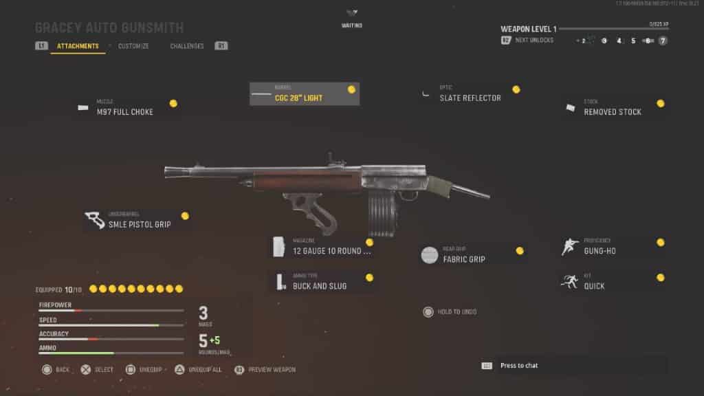 The best Gracey Auto shotgun loadout in Call of Duty Vanguard - featuring Buck and Slug rounds and a removed stock.
