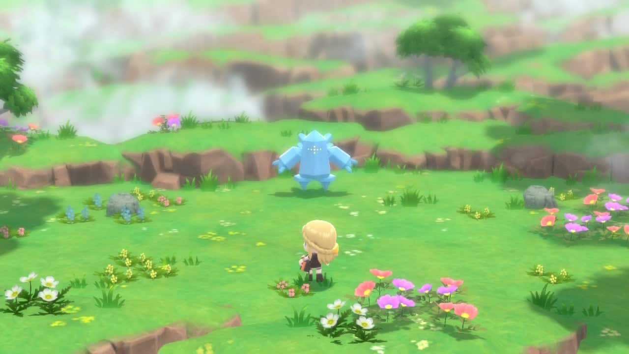 Pokemon Brilliant Diamond & Shining Pearl Regice Battle in Ramanas Park screenshot.