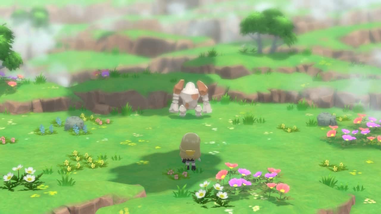 Pokemon Brilliant Diamond & Shining Pearl Regirock Ramanas Park battle screenshot.