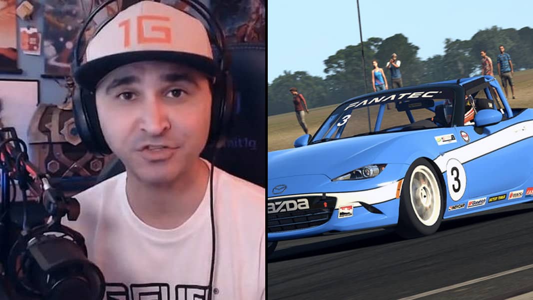 Summit1g talking to Twitch viewers alongside iRacing car