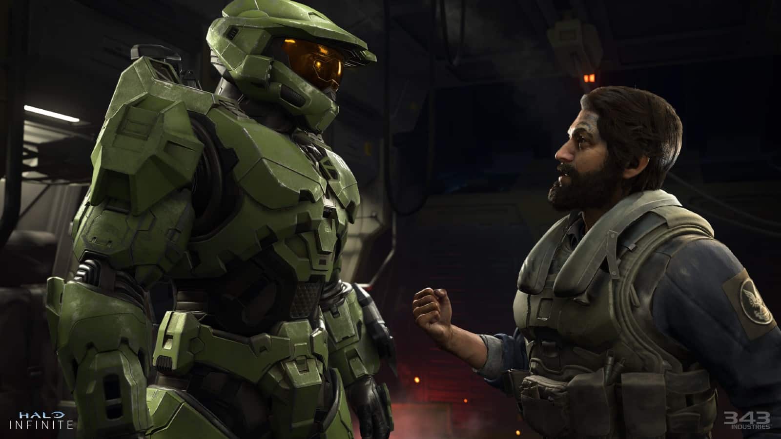 Master Chief and The Pilot having a heart-to-heart in the Halo Infinite campaign trailer