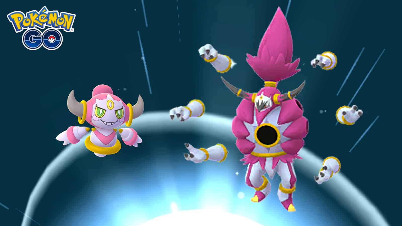 Hoopa changing forms into Hoopa Unbound in Pokemon Go