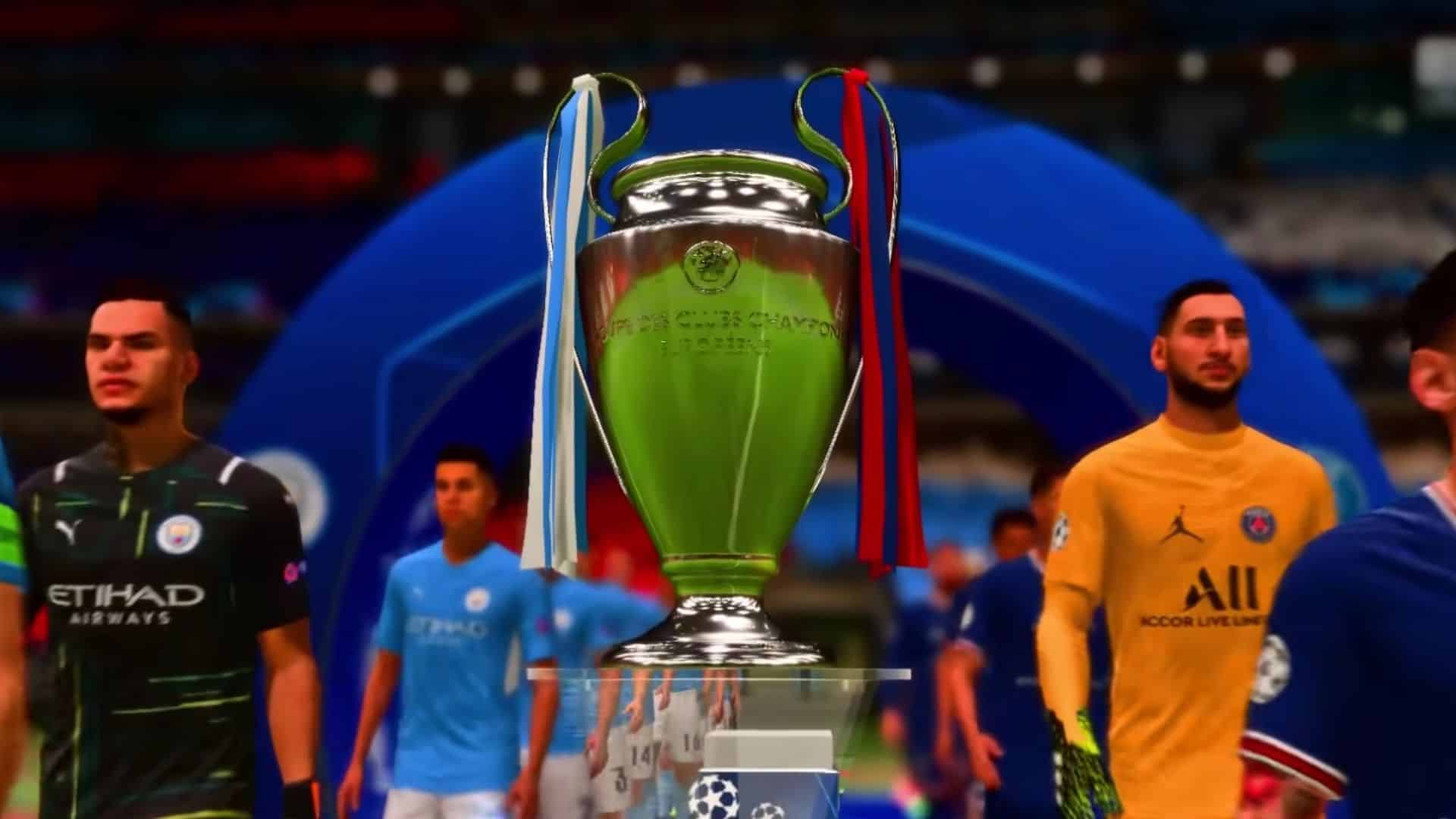fifa 22 champions league trophy with psg and man city