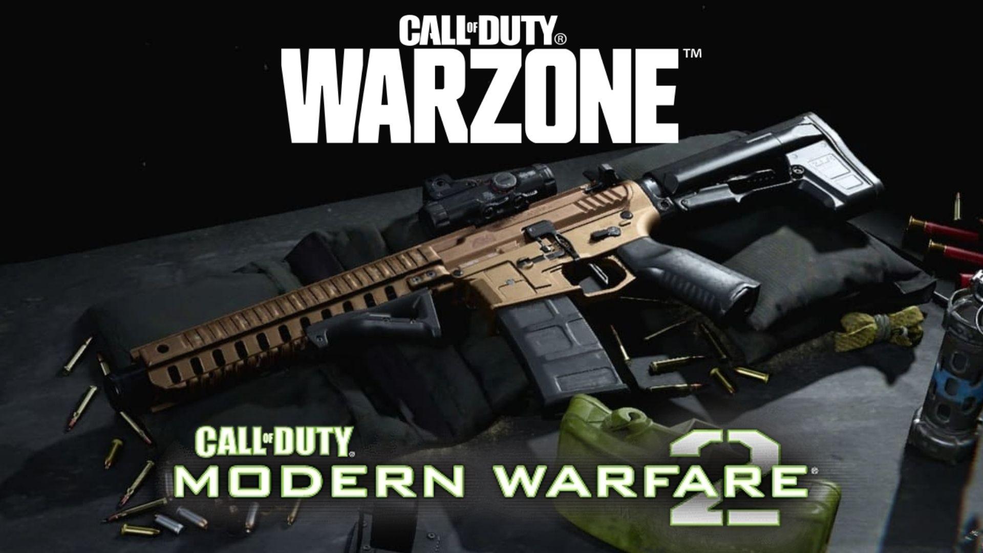 Call of Duty Warzone screenshot of the M4 weapon with the Modern Warfare logo below