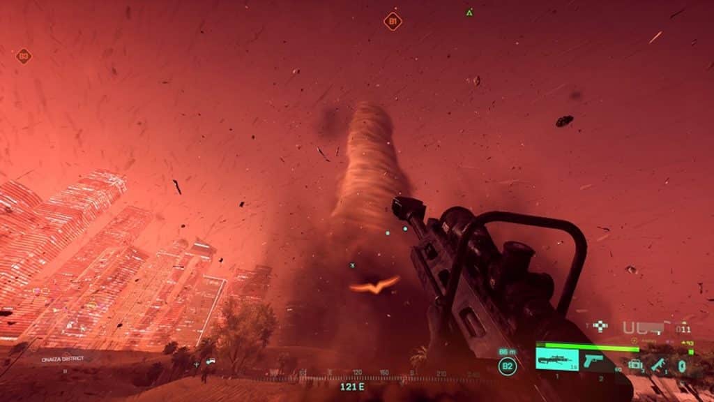 An image of a sandstorm on the map Hourglass, in Battlefield 2042.