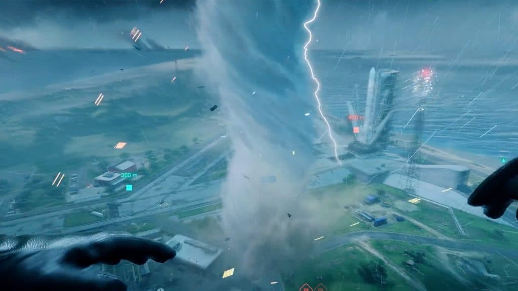 An image of a Tornado on the map Orbital, in Battlefield 2042.