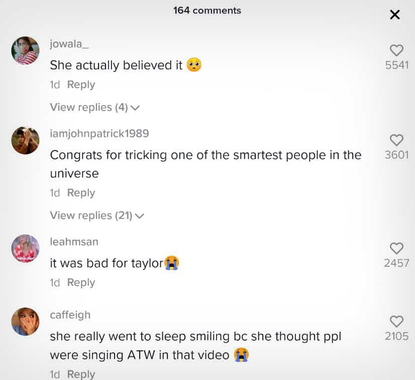 Taylor Swift TikTok comments