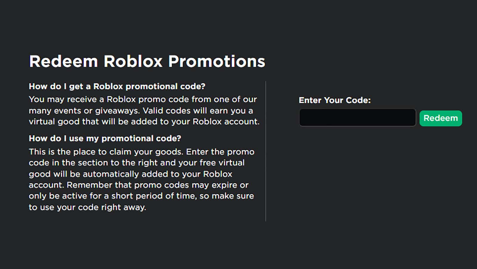 An image showing the location to enter promo codes in Roblox