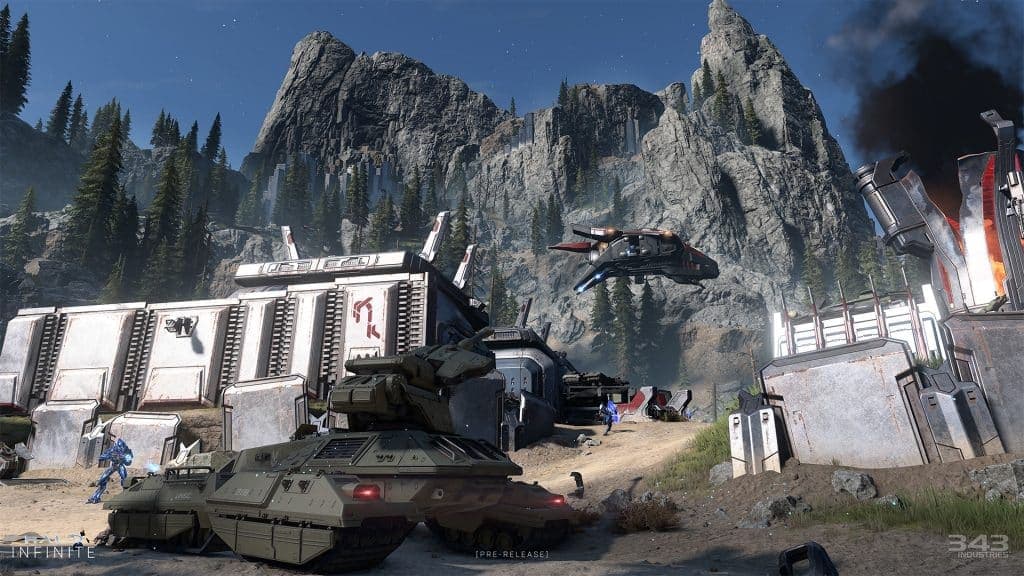 Halo Infinite screenshot showing combat in the open world