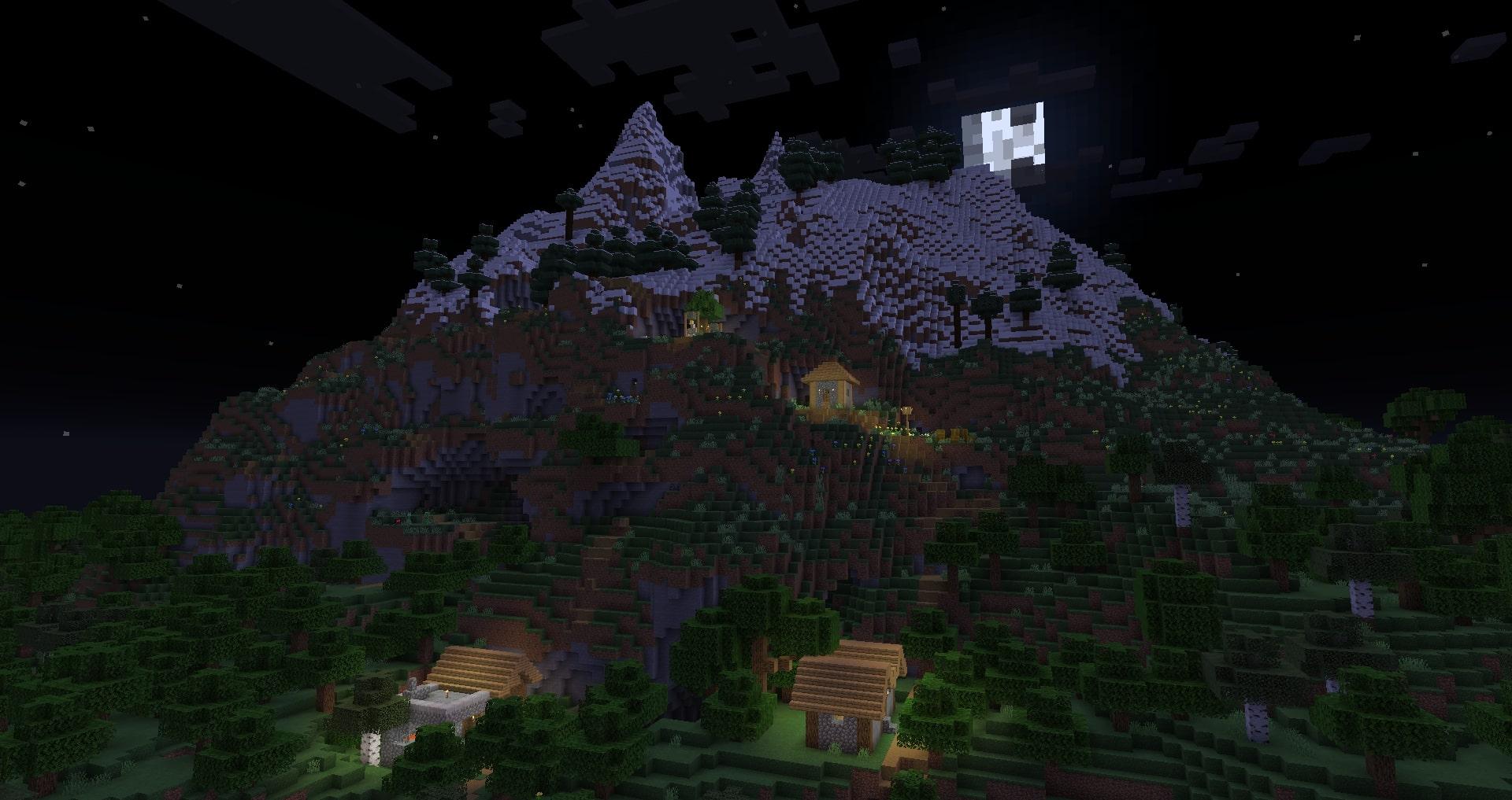 A snowy mountain in Minecraft 