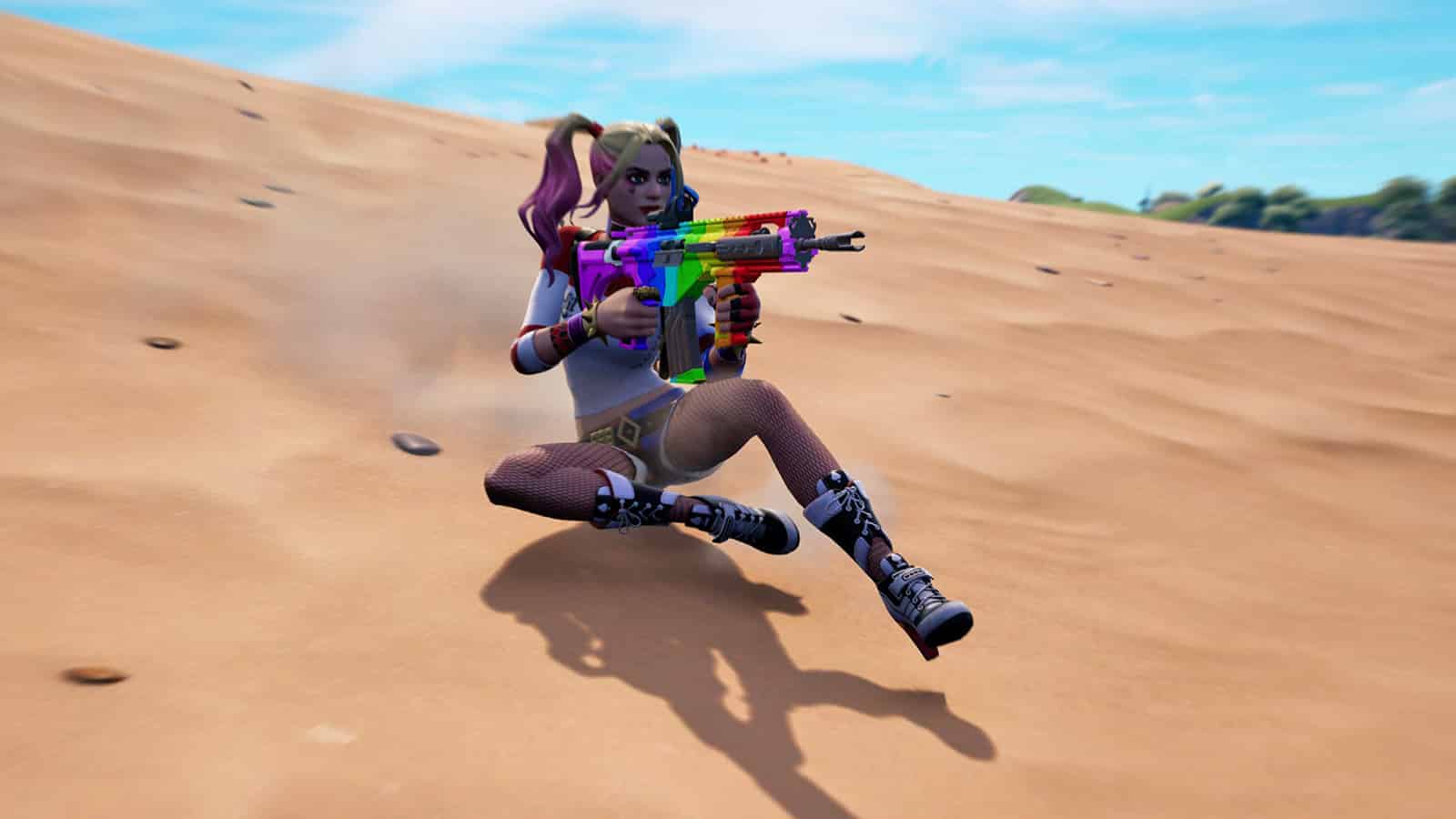 A character performing a slide in Fortnite