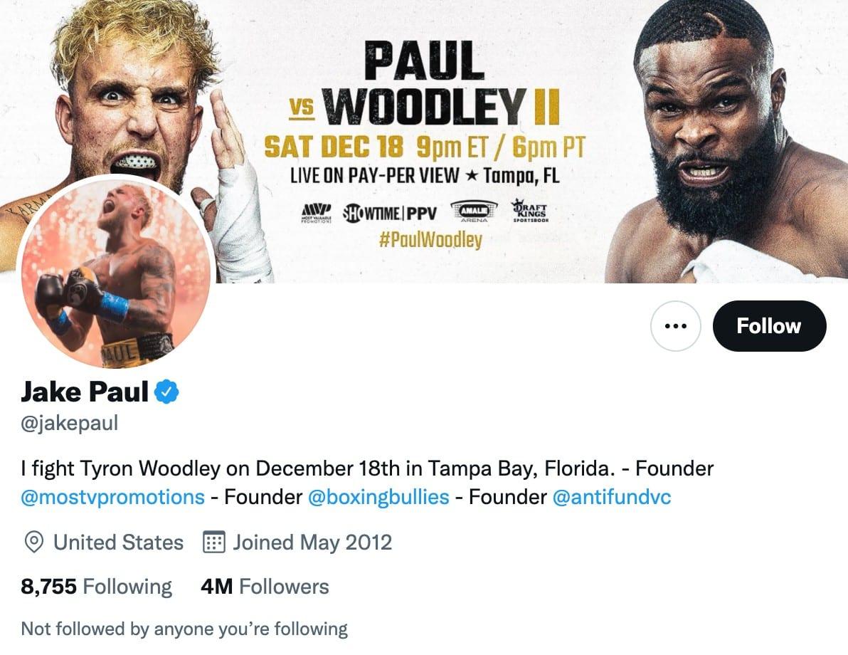 Jake Paul's Twitter bio