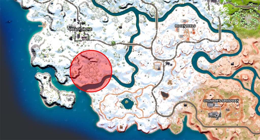 Fortnite map with landing spot marked