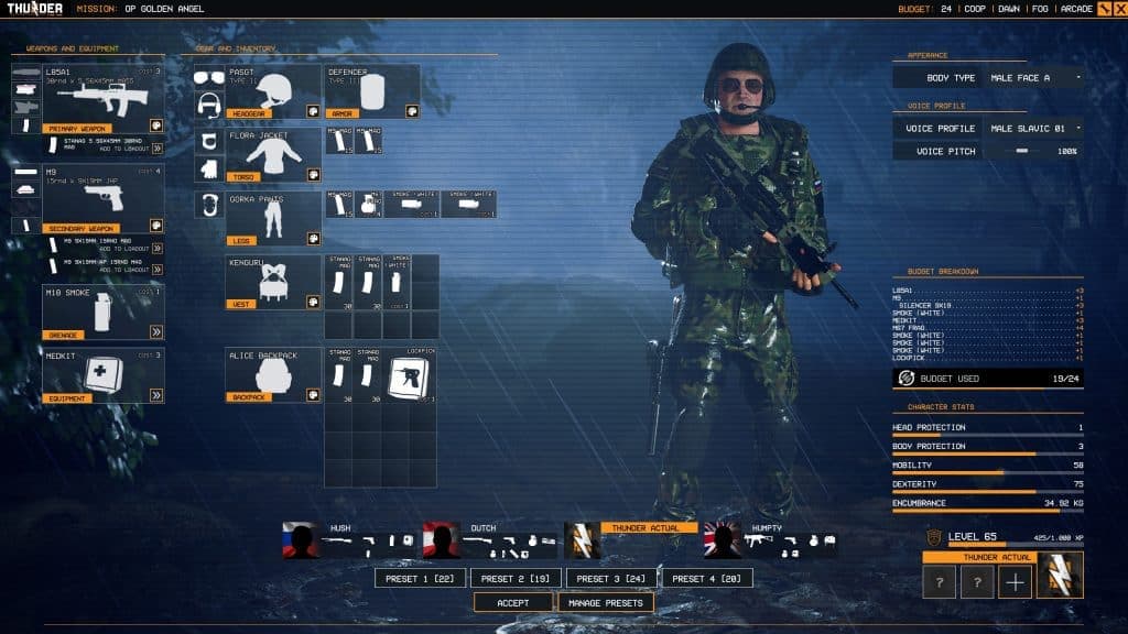 Thunder Tier One screenshot showing character customization