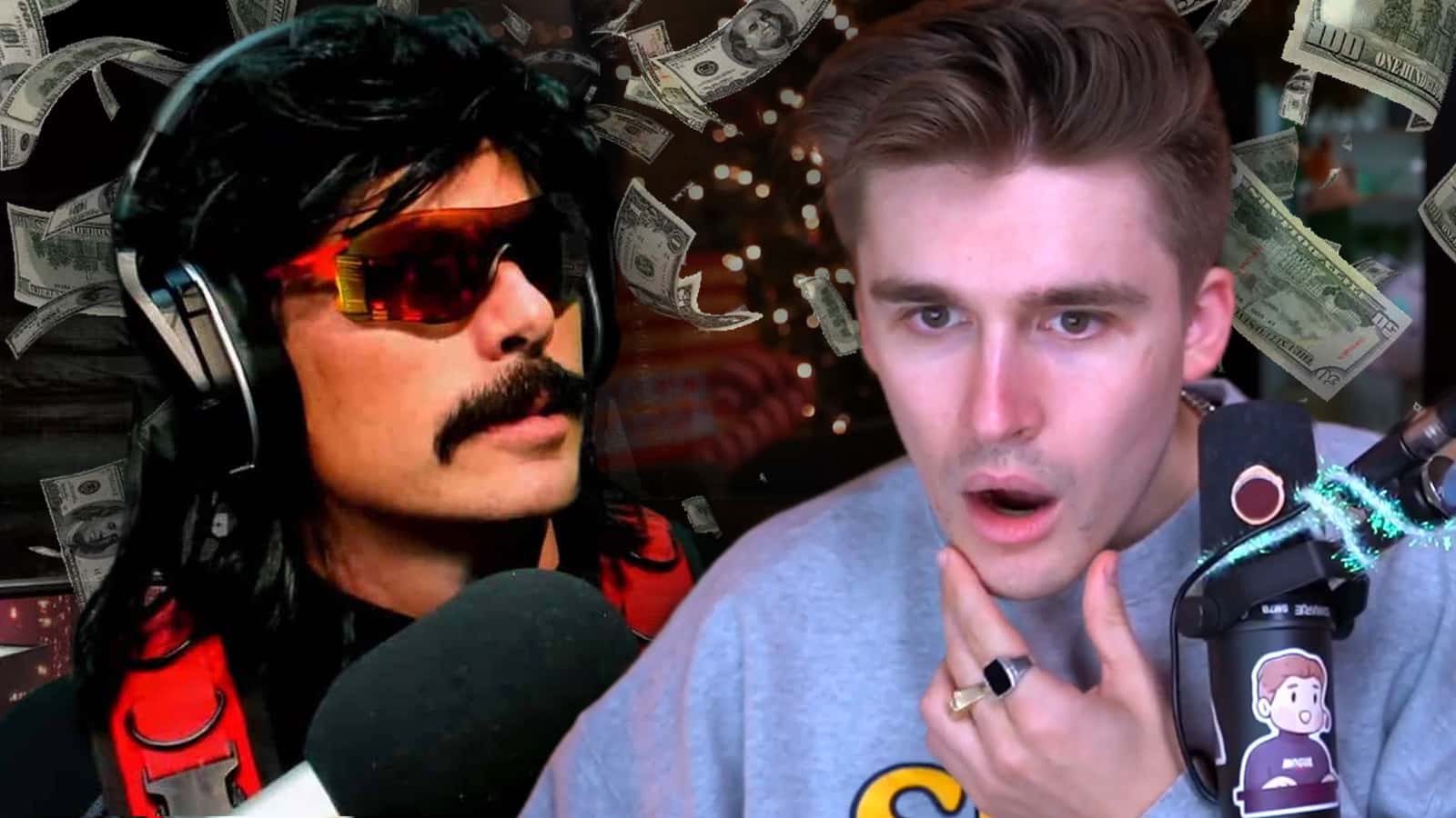 Dr Disrespect next to Ludwig on YouTube with money behind them.