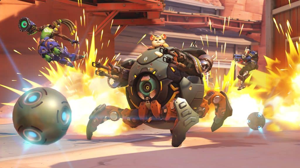 overwatch wrecking ball and lucio soldier 76 fighting on route 66